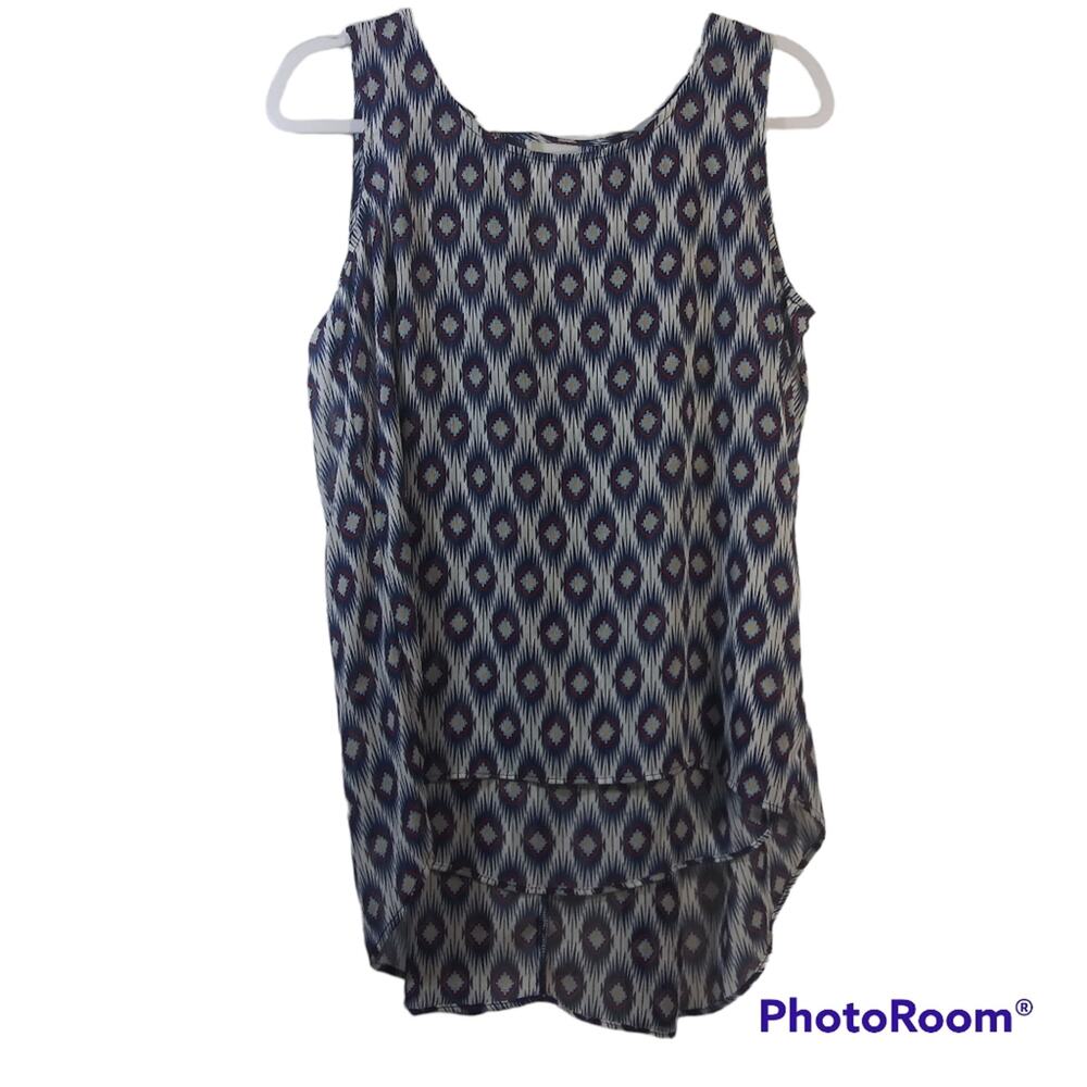 Halo Blue Western Print Layered Tiered Sleeveless Top Size S